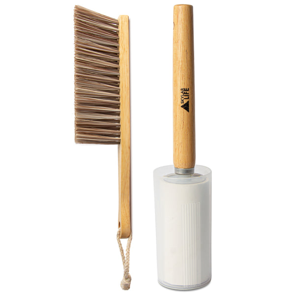 Skylarlife Wooden Cleaning Set- Multifunctional Dust Brush and Lint Roller - Dusting Brush with Microfiber/Soft bristles for, Bed, Wardrobe, Couch, Car Seats, Piano